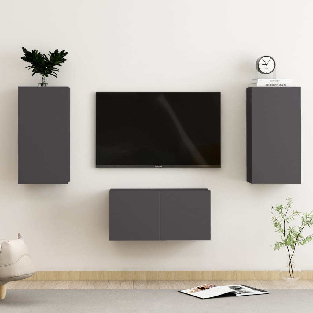 Ensemble de meubles TV 3 pièces, matériau à base de bois gris
