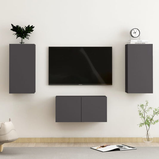 Ensemble de meubles TV 3 pièces, matériau à base de bois gris