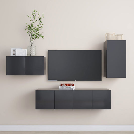 Ensemble de meubles TV 4 pièces, matériau à base de bois gris