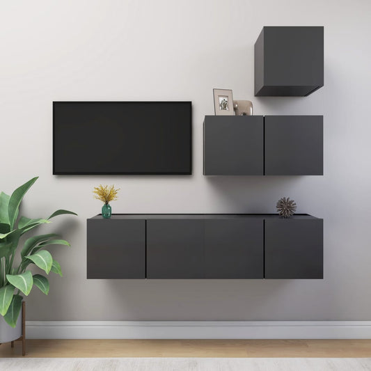 Ensemble de meubles TV 4 pièces, matériau à base de bois gris