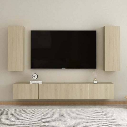 Ensemble de meubles TV 4 pièces en bois de chêne Sonoma