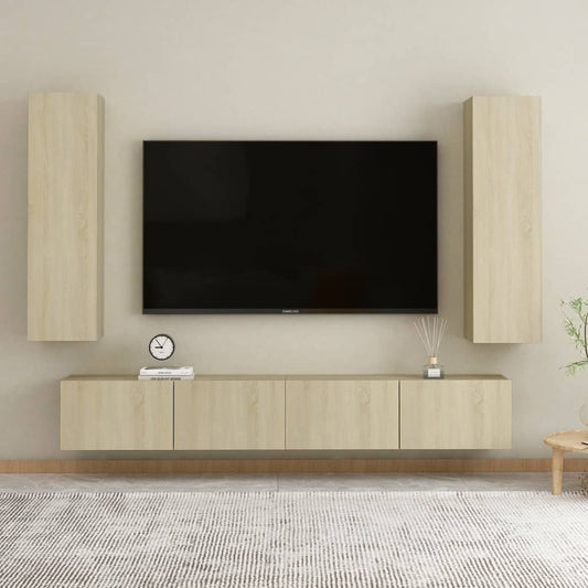 Ensemble de meubles TV 4 pièces en bois de chêne Sonoma