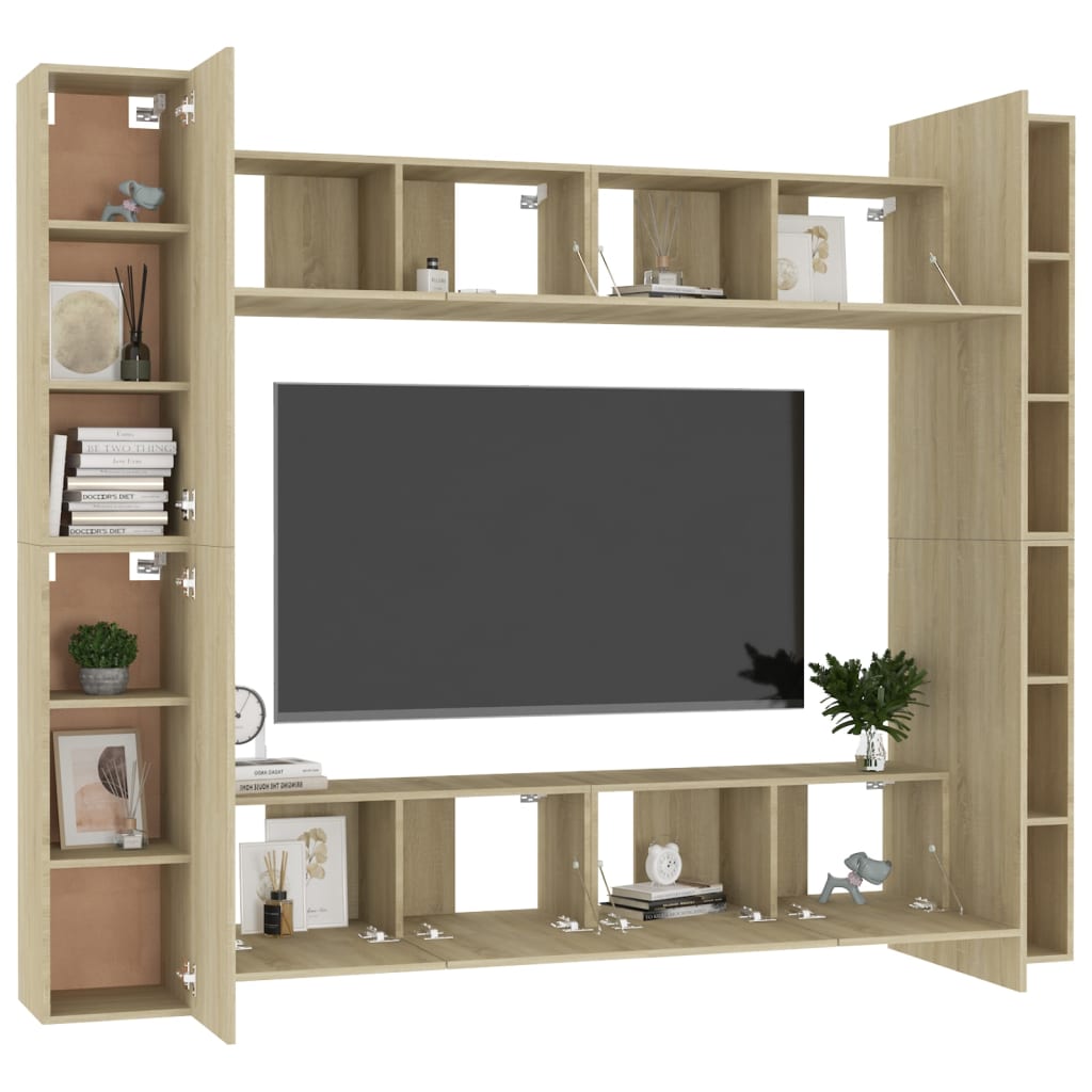 Ensemble de meubles TV 8 pièces en bois de chêne Sonoma
