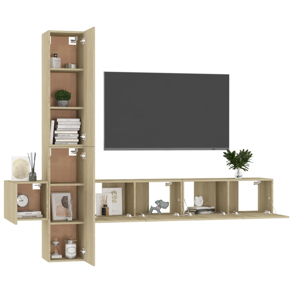 Ensemble de meubles TV 5 pièces en bois de chêne Sonoma