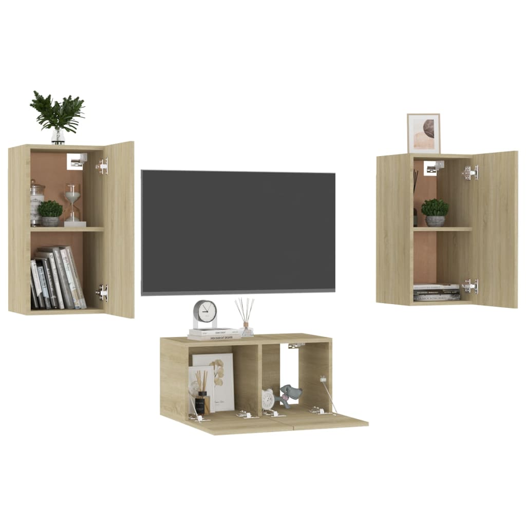 3-tlg. TV-Schrank-Set Sonoma-Eiche Holzwerkstoff