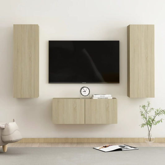 Ensemble de meubles TV 3 pièces en bois de chêne Sonoma