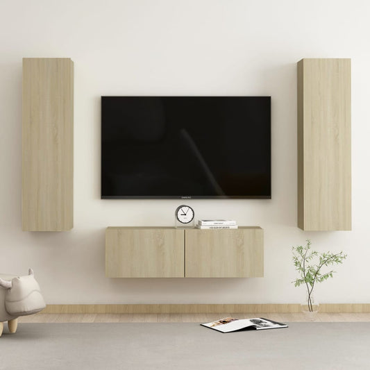Ensemble de meubles TV 3 pièces en bois de chêne Sonoma