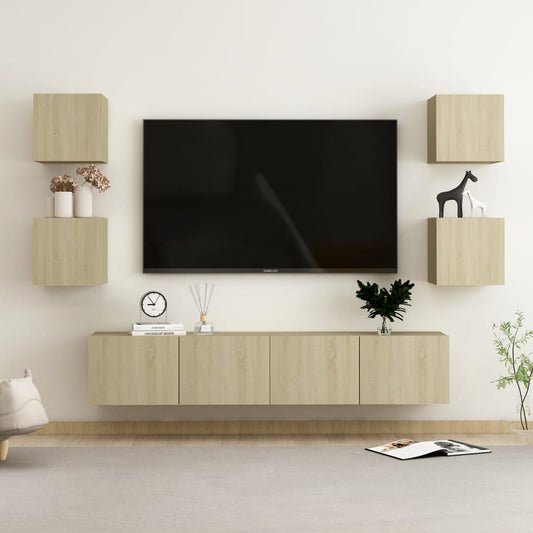 Ensemble de meubles TV 6 pièces en bois de chêne Sonoma