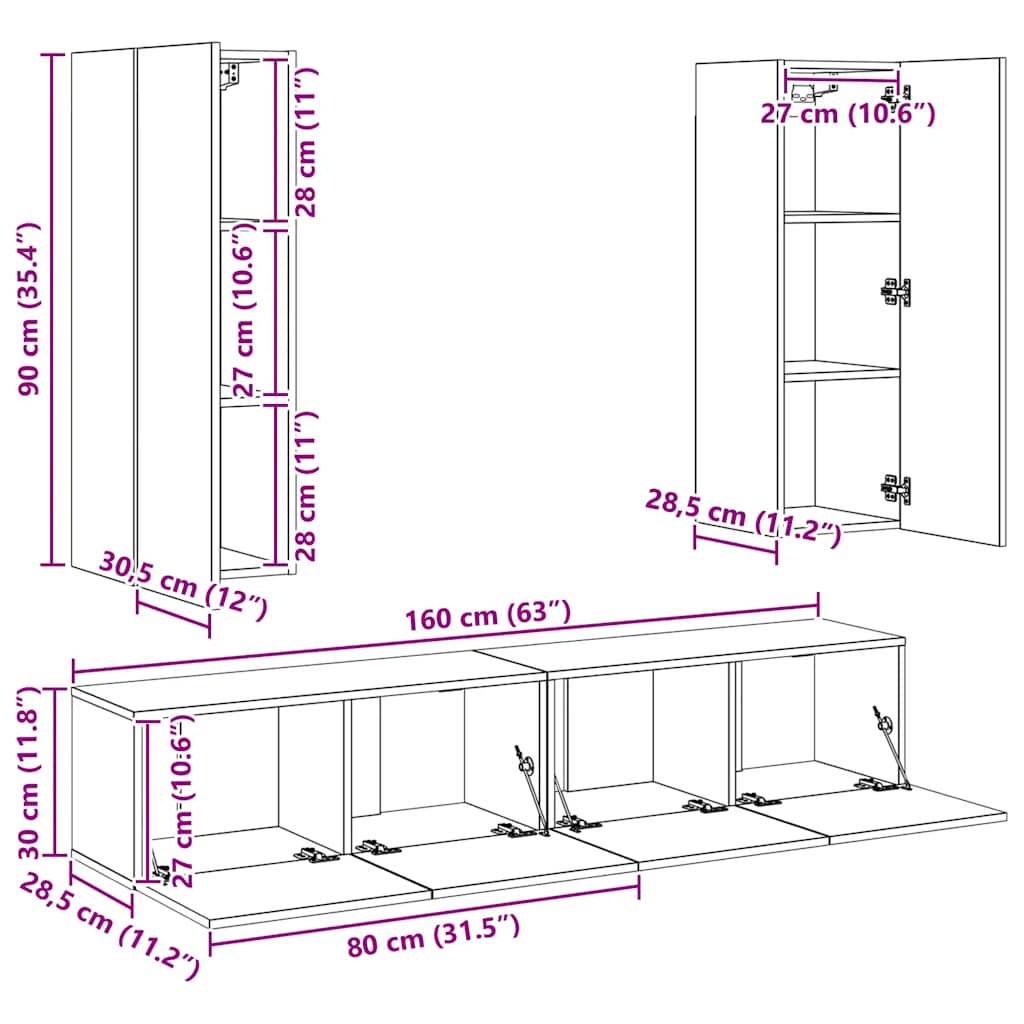 4-tlg. TV-Schrank-Set Sonoma-Eiche Holzwerkstoff