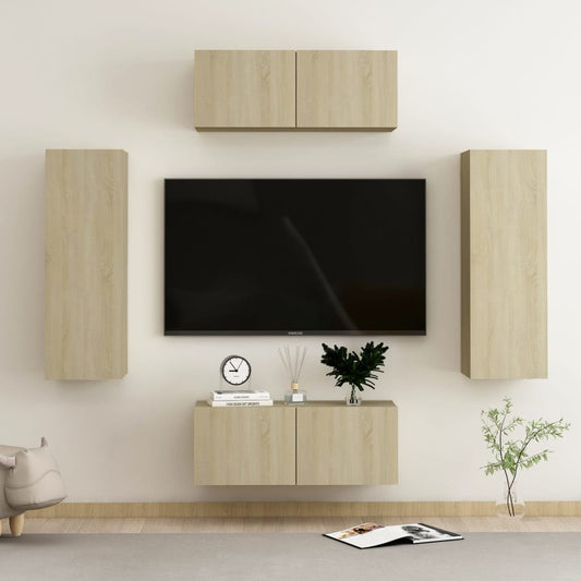 Ensemble de meubles TV 4 pièces en bois de chêne Sonoma