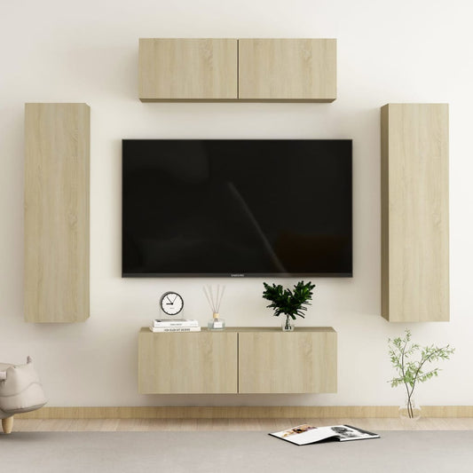 Ensemble de meubles TV 4 pièces en bois de chêne Sonoma