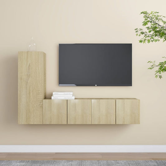 Ensemble de meubles TV 3 pièces en bois de chêne Sonoma
