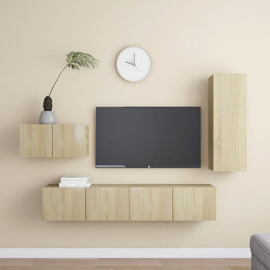 Ensemble de meubles TV 4 pièces en bois de chêne Sonoma