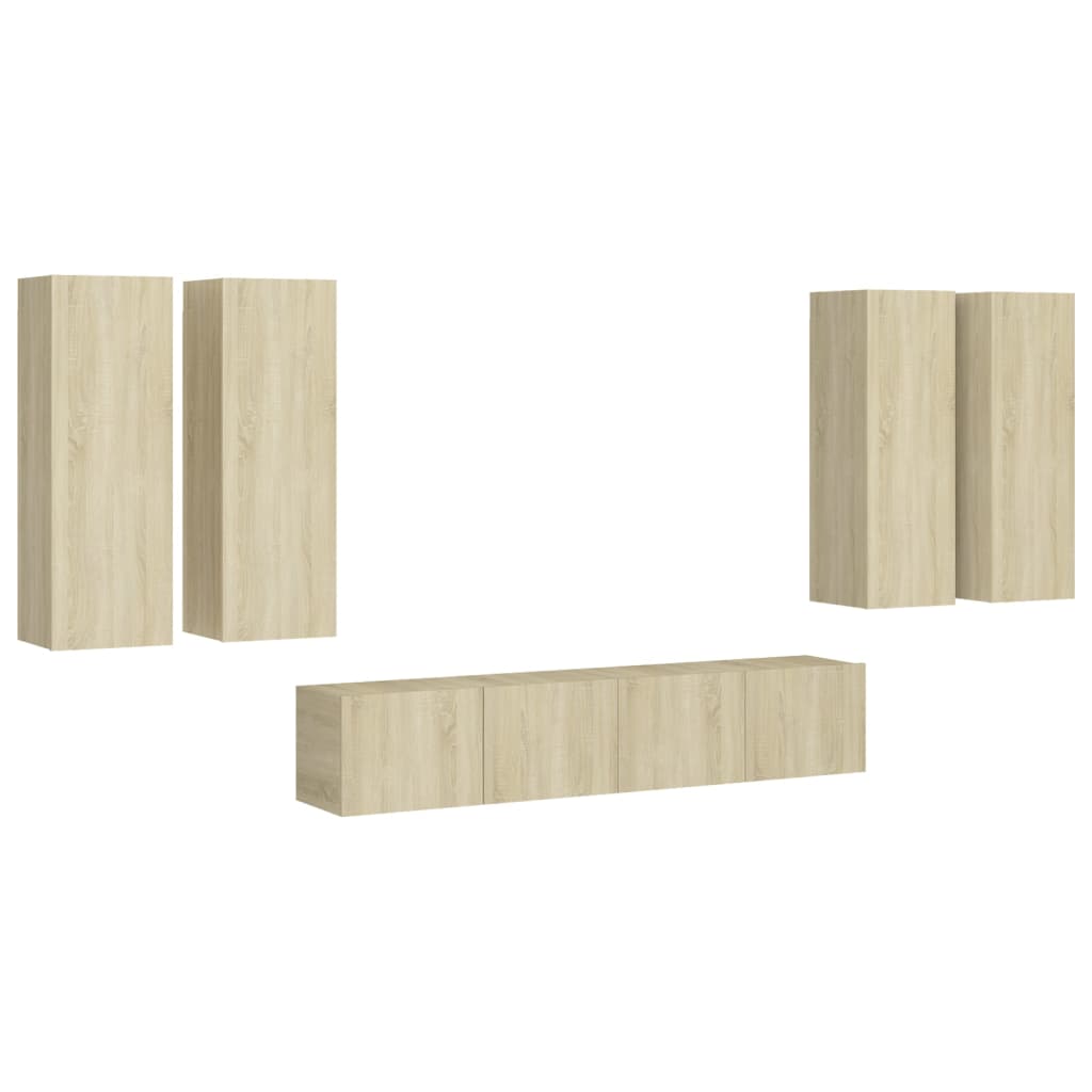 Ensemble de meubles TV 6 pièces en bois de chêne Sonoma