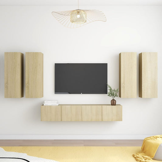 Ensemble de meubles TV 6 pièces en bois de chêne Sonoma