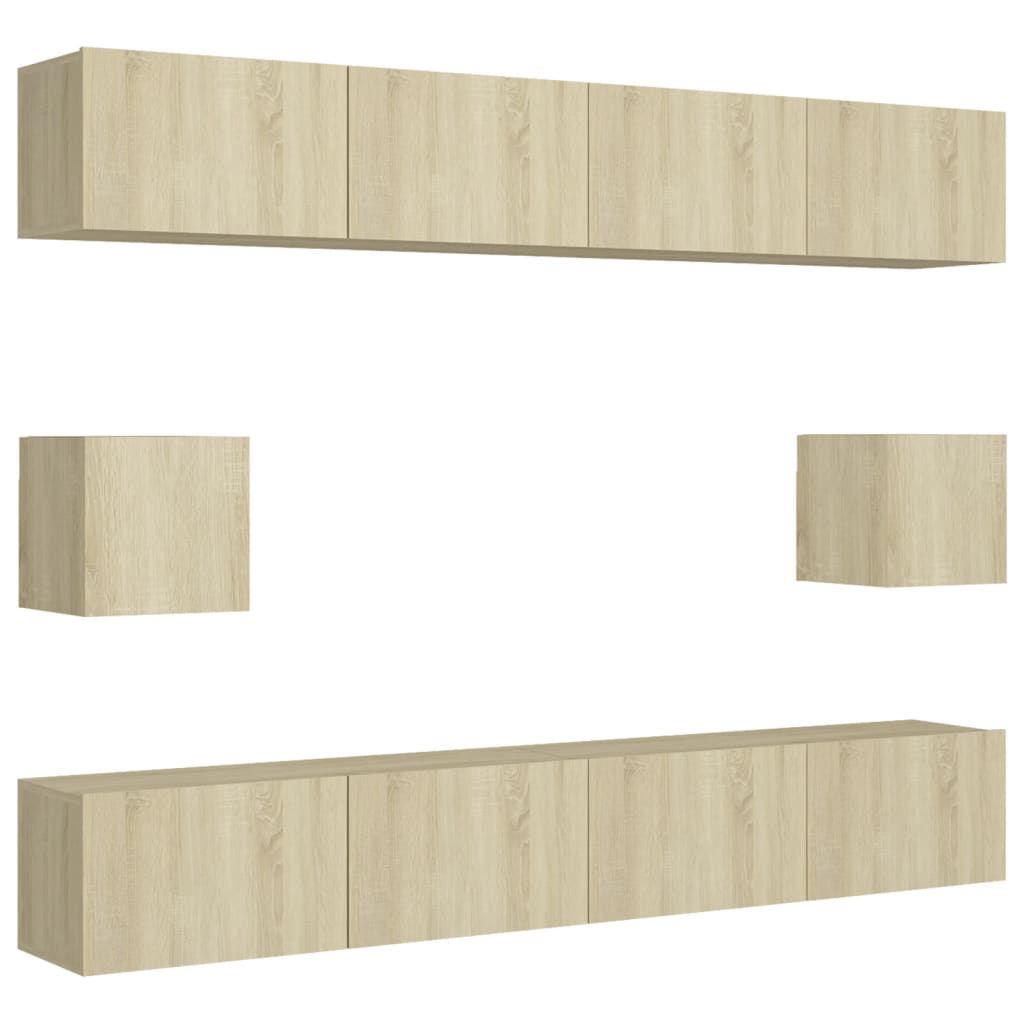 Ensemble de meubles TV 6 pièces en bois de chêne Sonoma