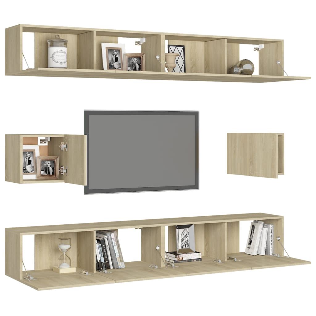 Ensemble de meubles TV 6 pièces en bois de chêne Sonoma