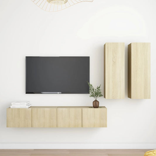 Ensemble de meubles TV 4 pièces en bois de chêne Sonoma