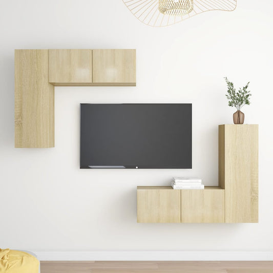 Ensemble de meubles TV 4 pièces en bois de chêne Sonoma