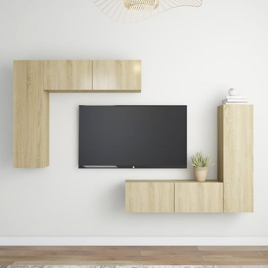 Ensemble de meubles TV 4 pièces en bois de chêne Sonoma