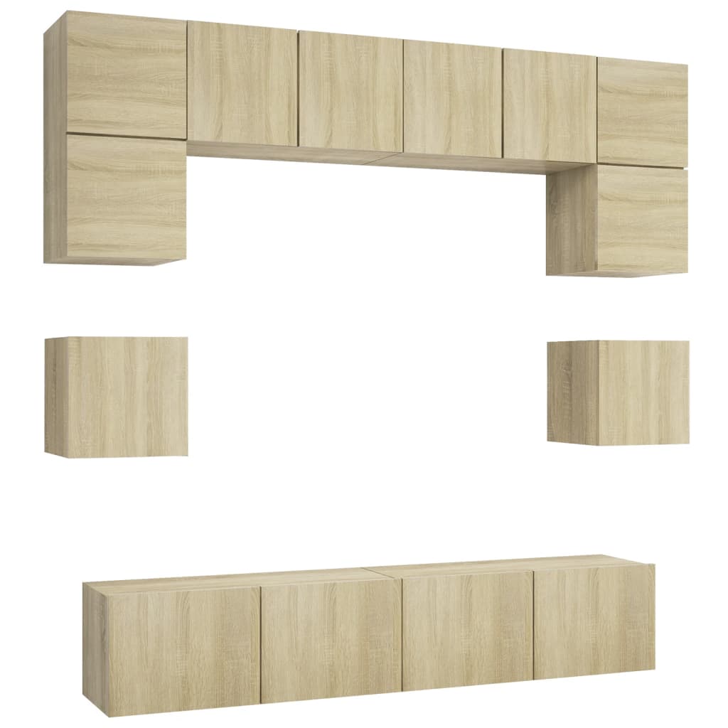 Ensemble de meubles TV 8 pièces en bois de chêne Sonoma