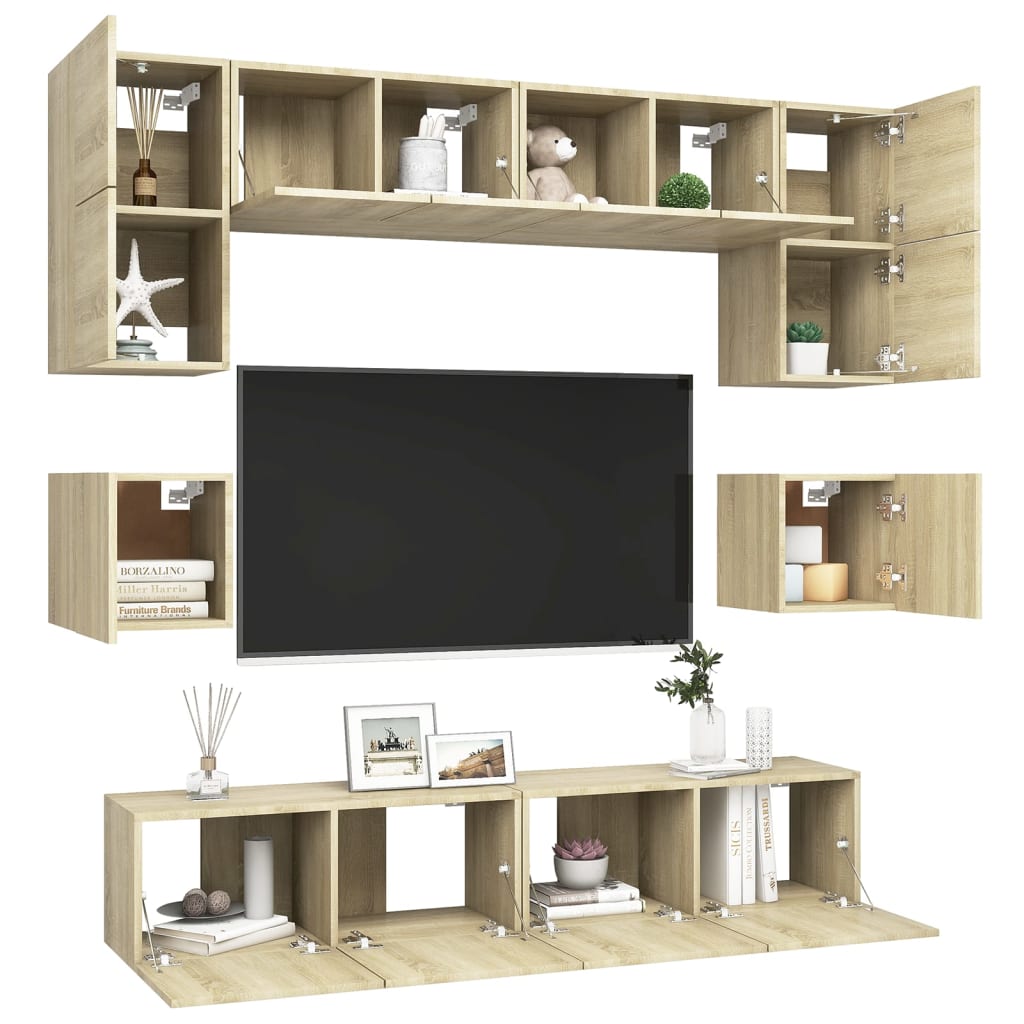 Ensemble de meubles TV 8 pièces en bois de chêne Sonoma