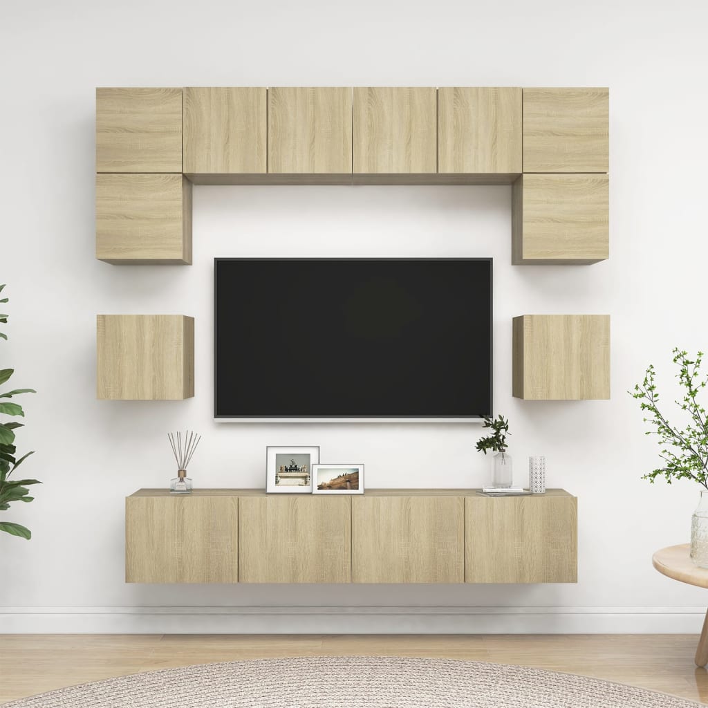Ensemble de meubles TV 8 pièces en bois de chêne Sonoma