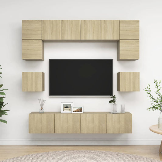 Ensemble de meubles TV 8 pièces en bois de chêne Sonoma