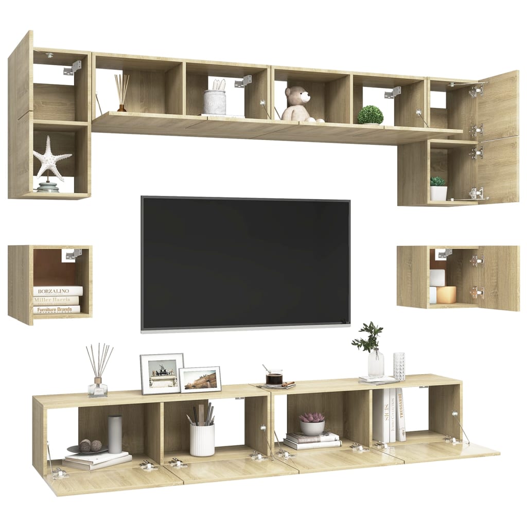 8-piece TV cabinet set Sonoma oak wood material