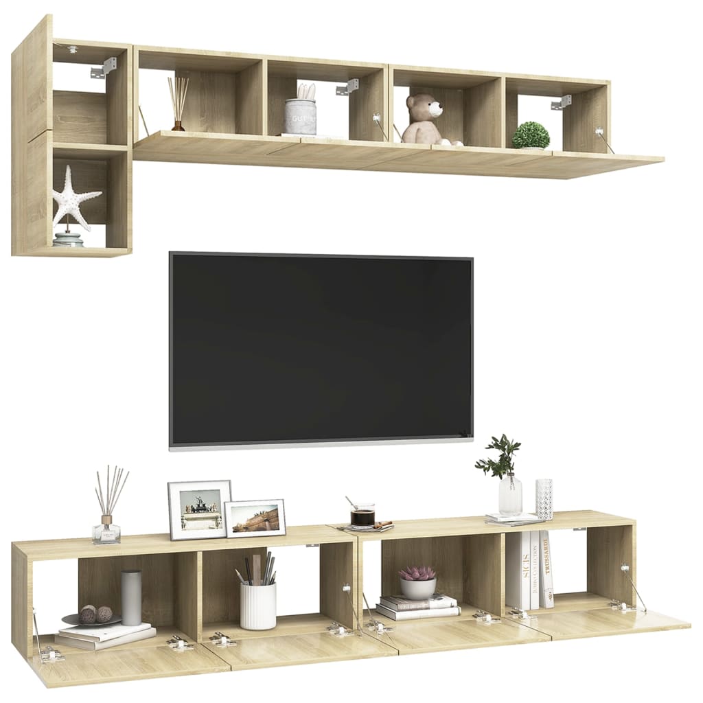 Ensemble de meubles TV 5 pièces en bois de chêne Sonoma