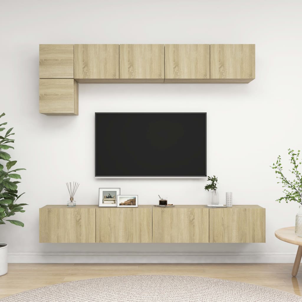 Ensemble de meubles TV 5 pièces en bois de chêne Sonoma