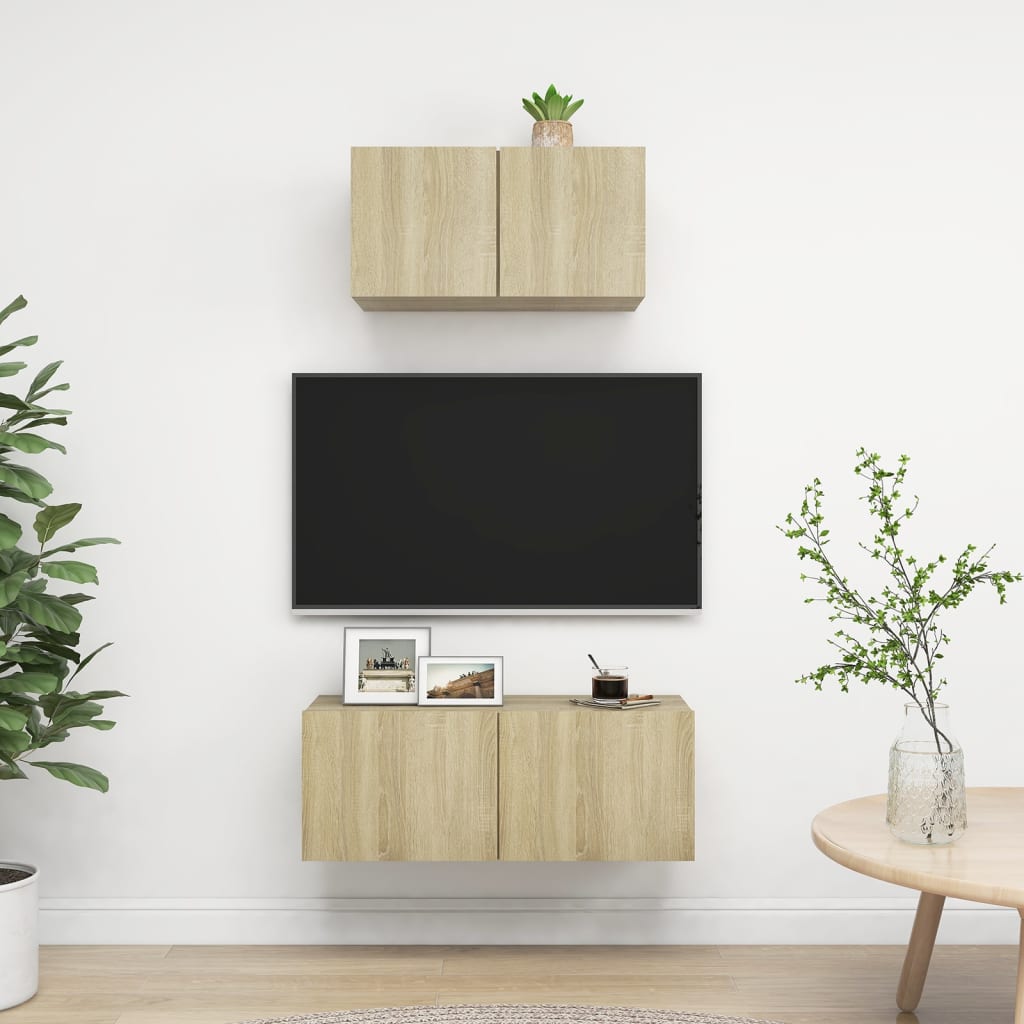 Ensemble de meubles TV 2 pièces en bois de chêne Sonoma