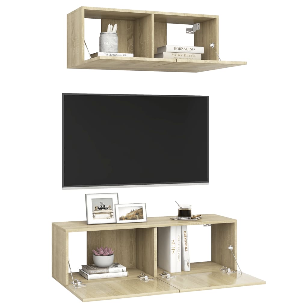 Ensemble de meubles TV 2 pièces en bois de chêne Sonoma