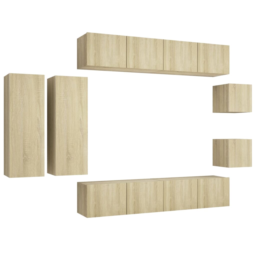Ensemble de meubles TV 8 pièces en bois de chêne Sonoma