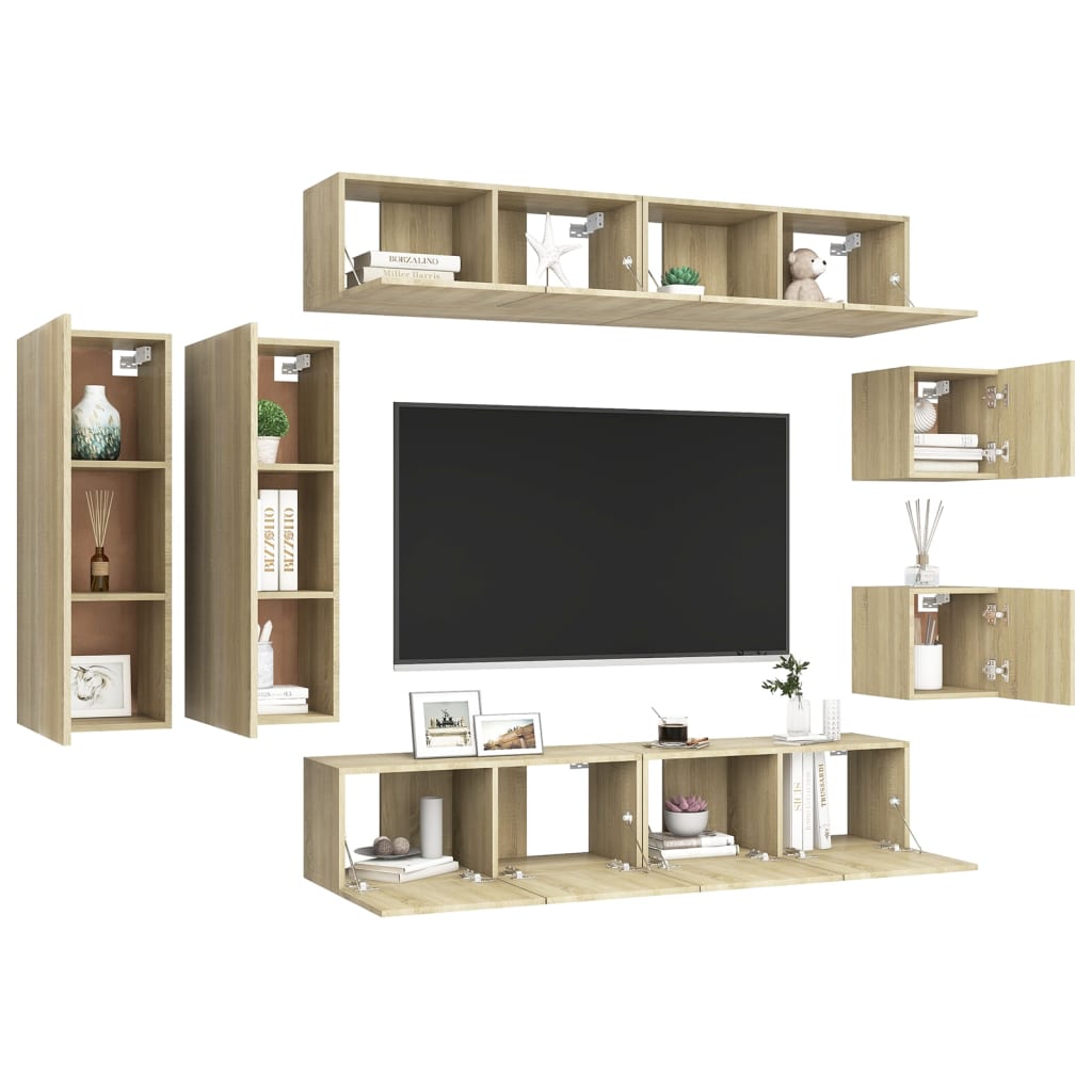 Ensemble de meubles TV 8 pièces en bois de chêne Sonoma