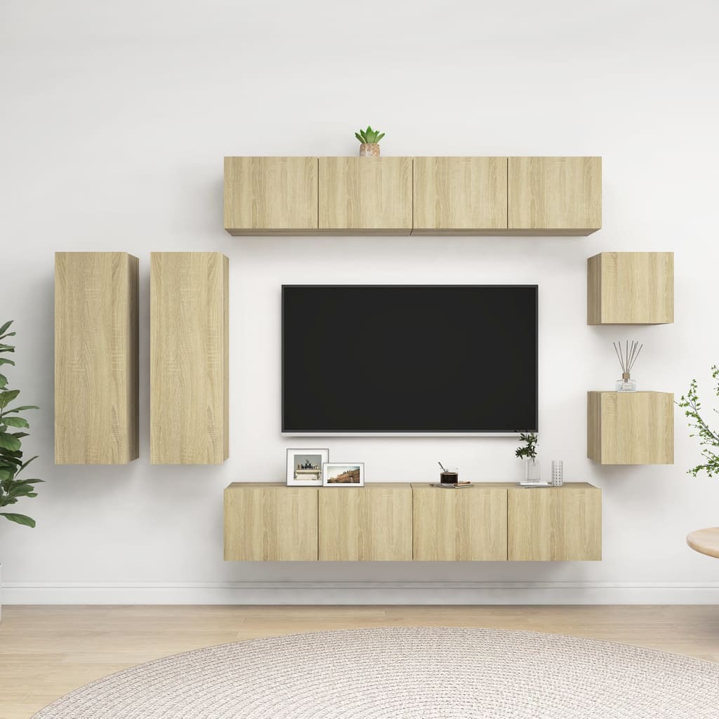 Ensemble de meubles TV 8 pièces en bois de chêne Sonoma