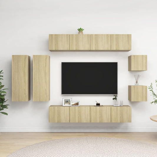 Ensemble de meubles TV 8 pièces en bois de chêne Sonoma