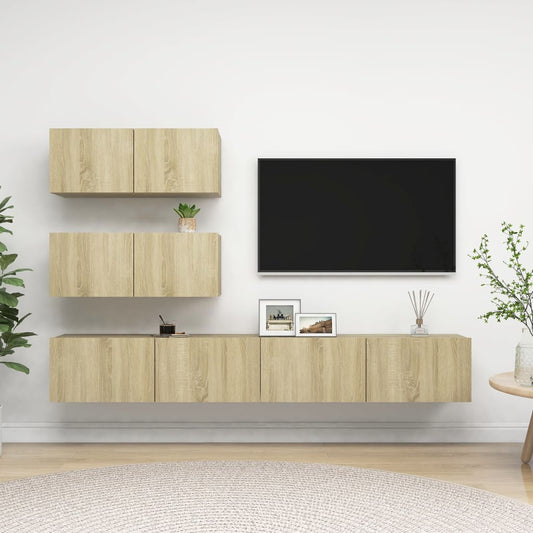 Ensemble de meubles TV 4 pièces en bois de chêne Sonoma