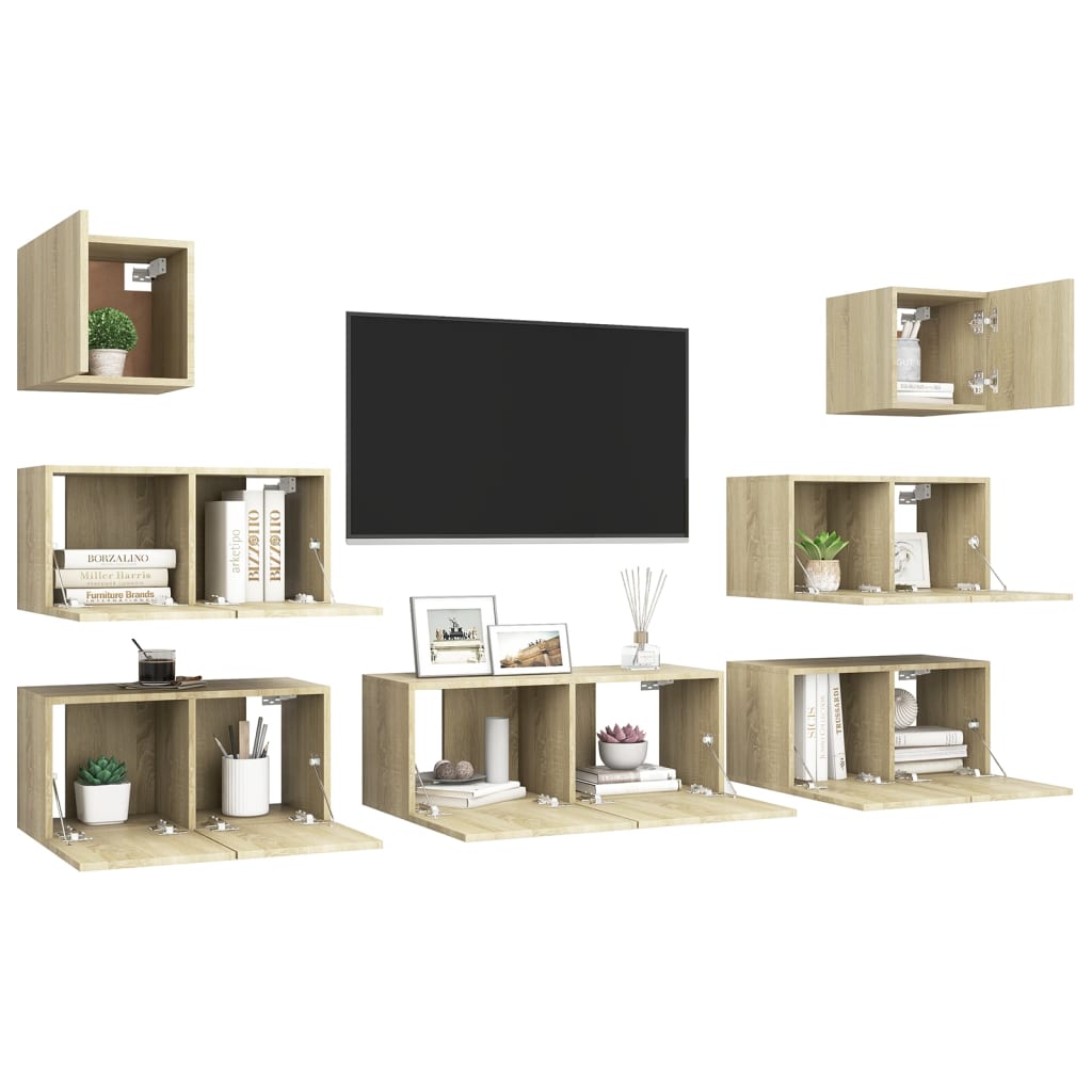 Ensemble de meubles TV 7 pièces en bois de chêne Sonoma