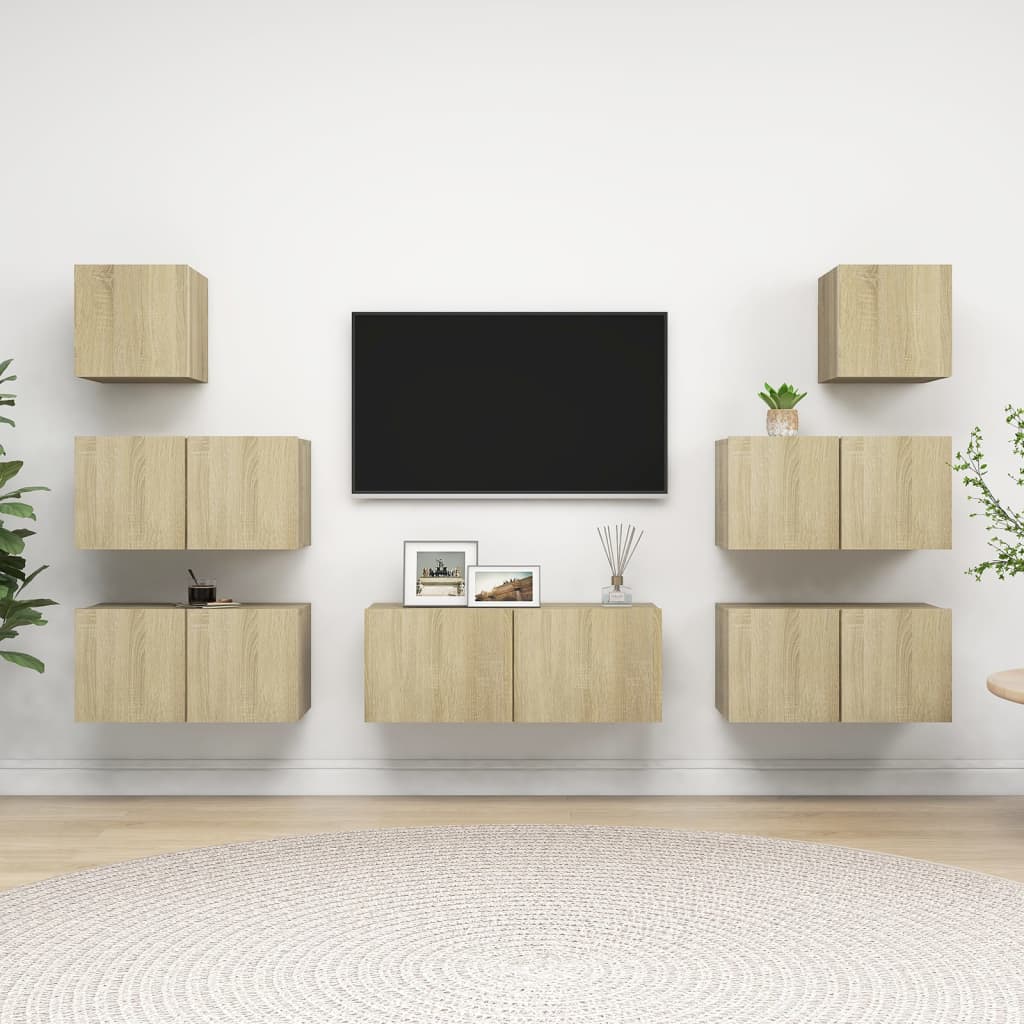 Ensemble de meubles TV 7 pièces en bois de chêne Sonoma