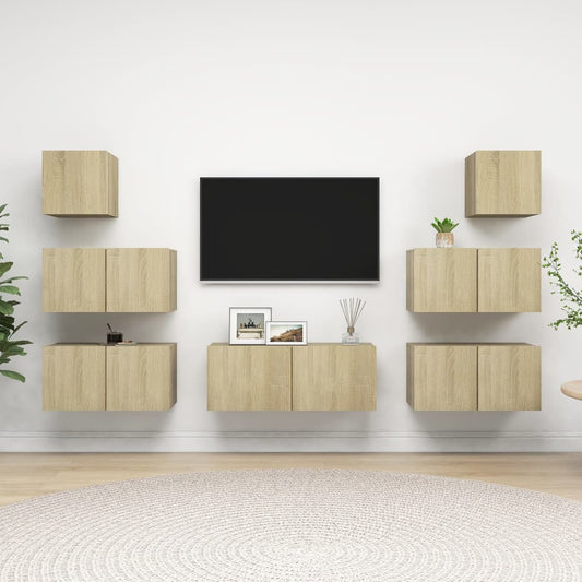 Ensemble de meubles TV 7 pièces en bois de chêne Sonoma