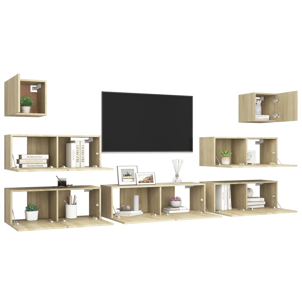 Ensemble de meubles TV 7 pièces en bois de chêne Sonoma