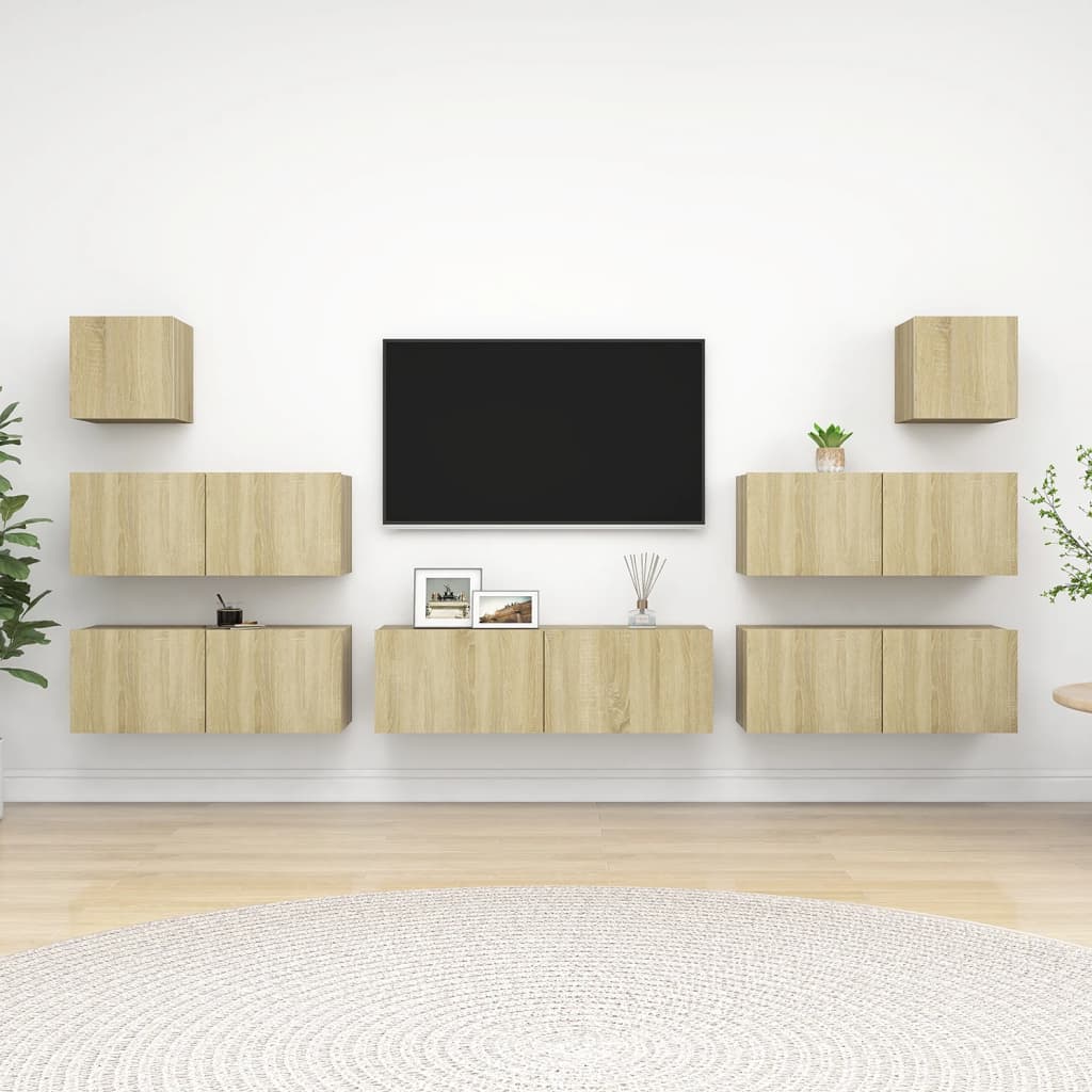 Ensemble de meubles TV 7 pièces en bois de chêne Sonoma