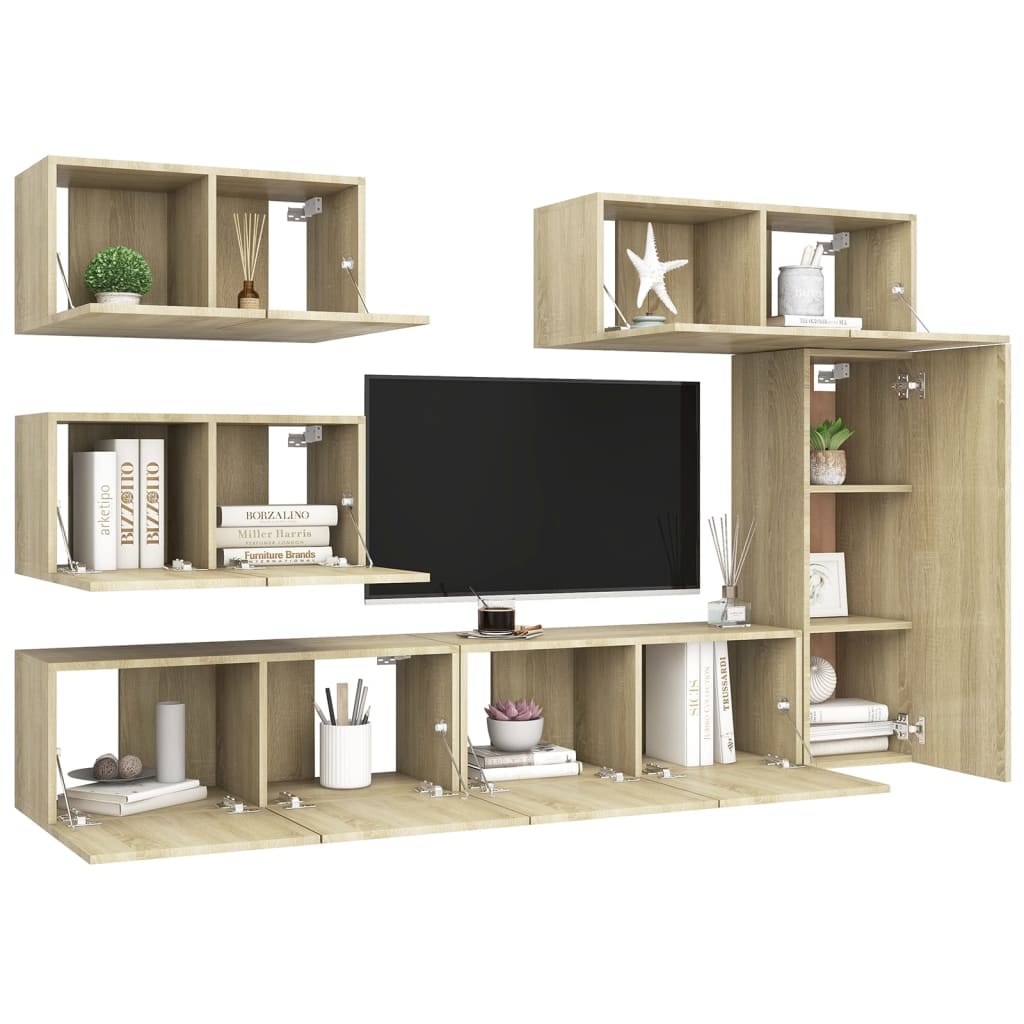 Ensemble de meubles TV 6 pièces en bois de chêne Sonoma
