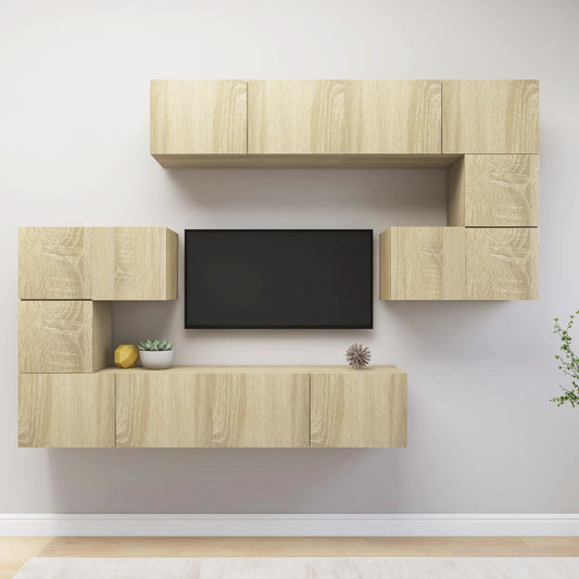 Ensemble de meubles TV 8 pièces en bois de chêne Sonoma