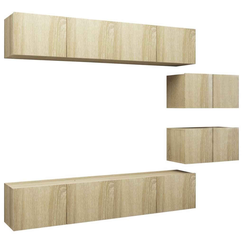 Ensemble de meubles TV 6 pièces en bois de chêne Sonoma