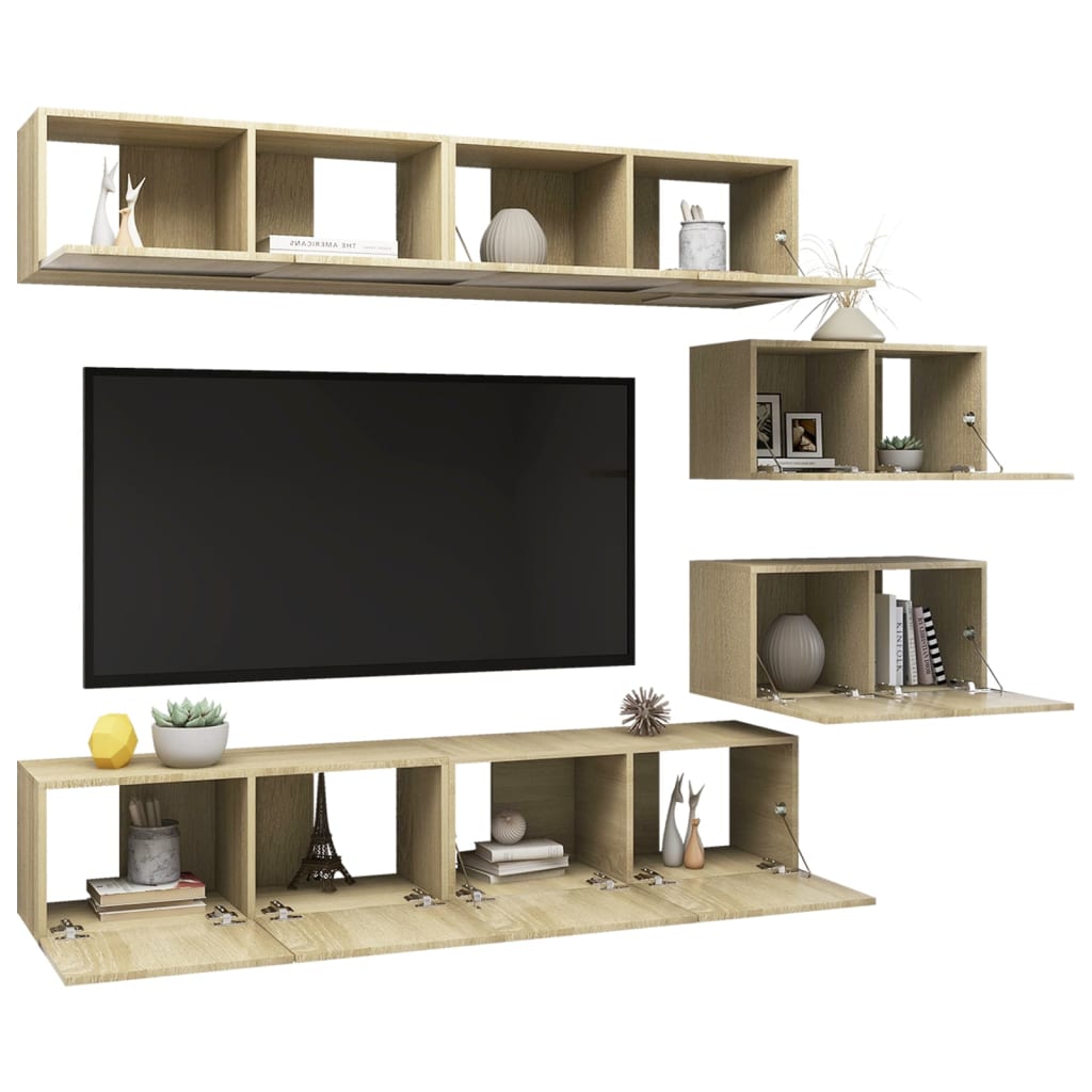 Ensemble de meubles TV 6 pièces en bois de chêne Sonoma