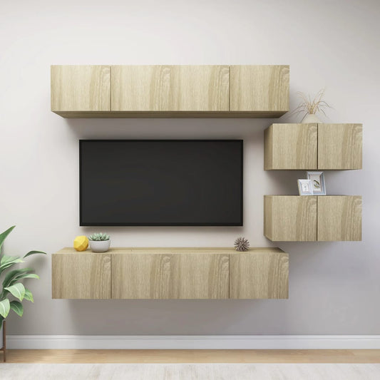 Ensemble de meubles TV 6 pièces en bois de chêne Sonoma
