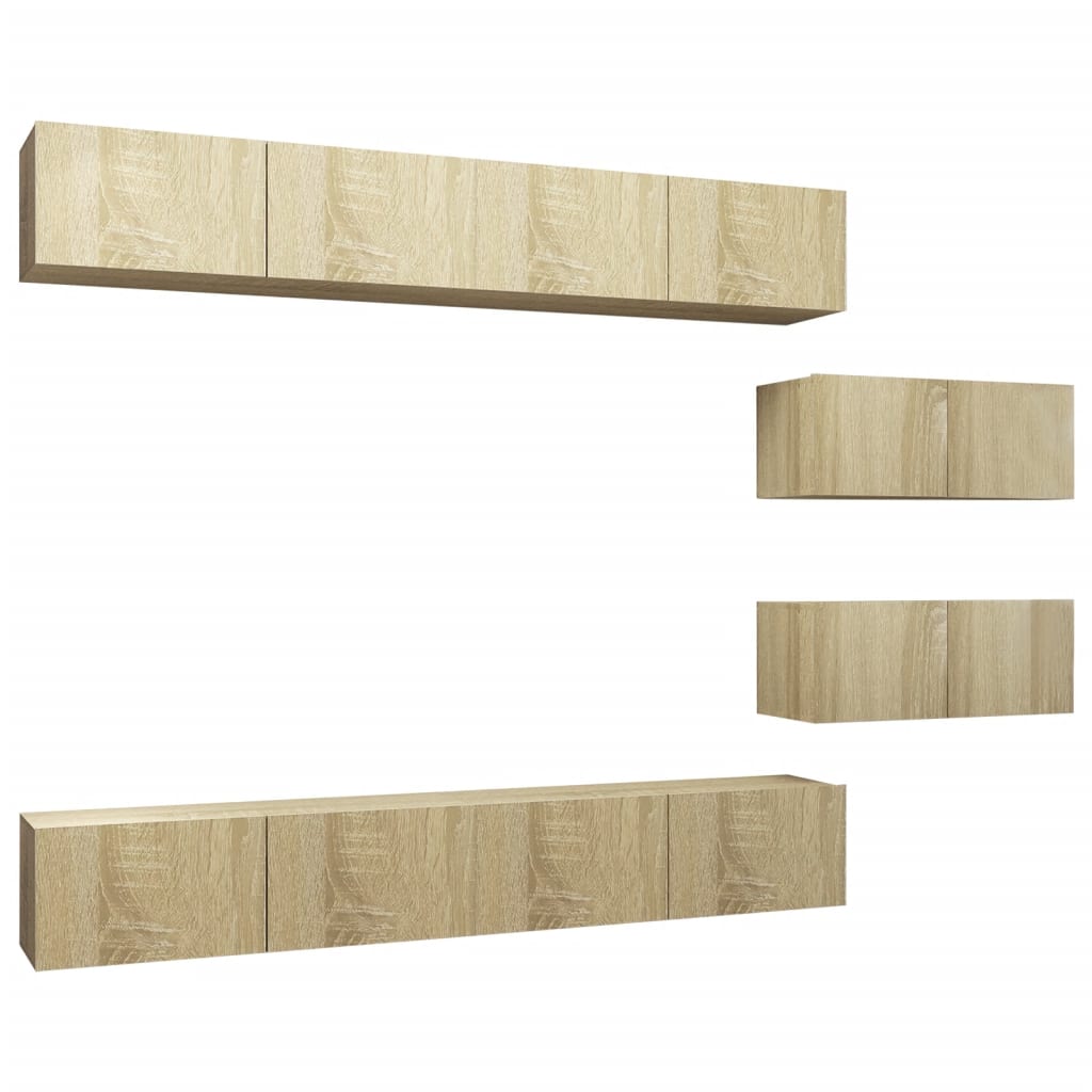 Ensemble de meubles TV 6 pièces en bois de chêne Sonoma