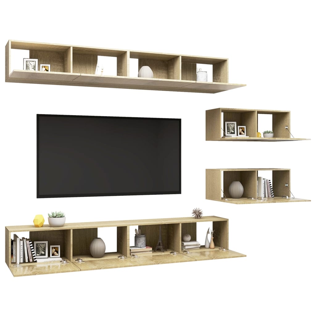 Ensemble de meubles TV 6 pièces en bois de chêne Sonoma